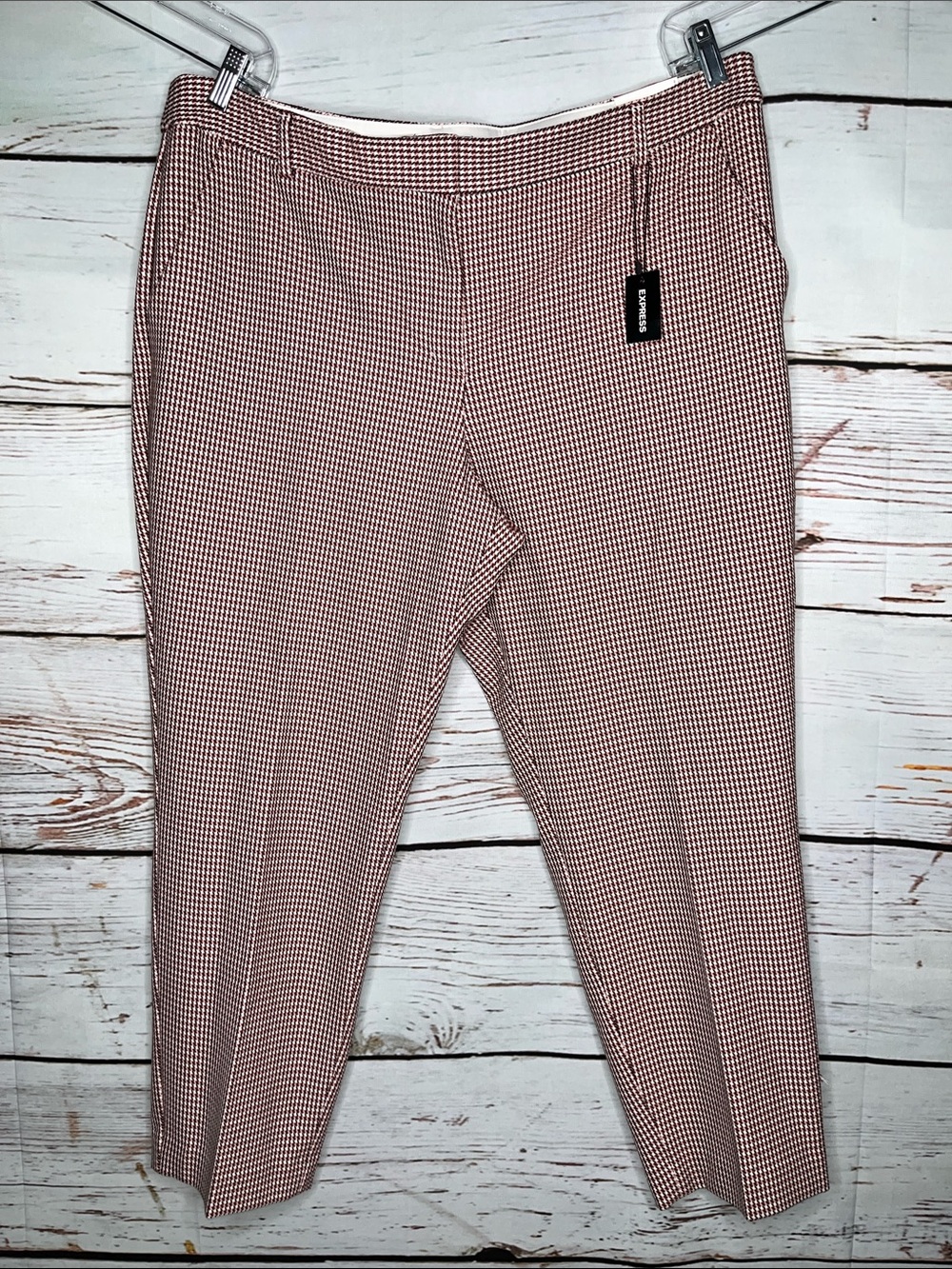 Express NWT Size 18R Pink & Black Houndstooth Mid Rise Columnist Ankle Pants